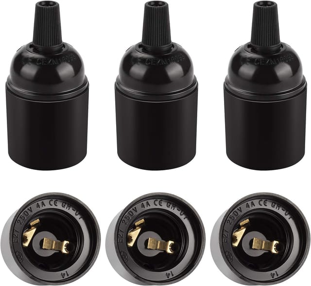 Aougo - Schwarze Vintage-E27-Fassung, Retro-Edison-Pendelleuchte, massiver Bakelit-Lampenfassungsadapter, perfekt für Dekoration, Industrie und