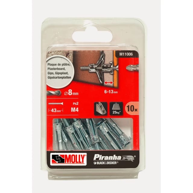 10 Metallspreizdübel Ø 4 x 33 mm mit M4 Schrauben MOLLY - M11006-XJ