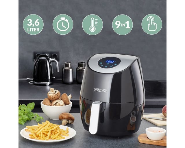 Heißluftfritteuse Digitales led Touch Display 3,6L Ohne Öl Fett 6 Programme Antihaftbeschichteter Frittierkorb Fritteuse Heißluftofen Schwarz