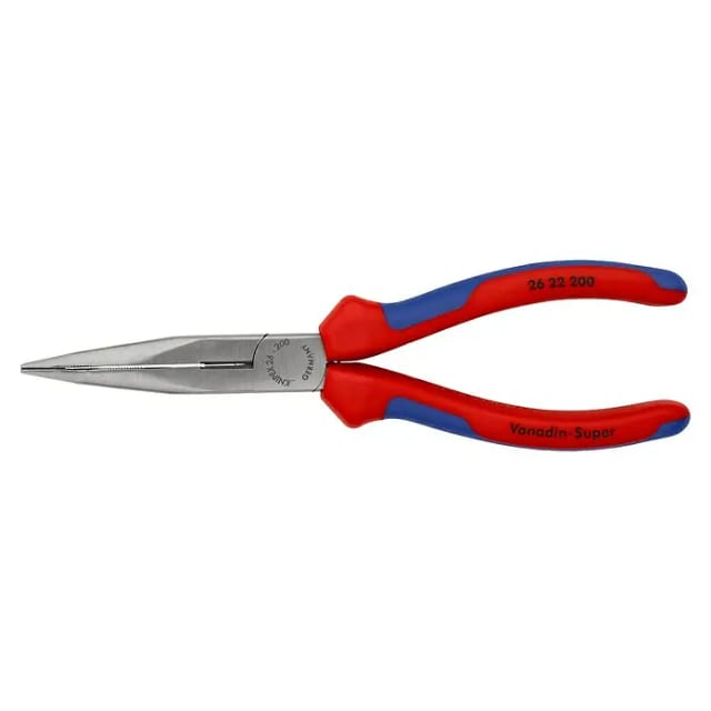 Flachrundzange 26 22 200 sb L.200mm m.Facette Schneide 40Grad gew. Kopf poliert Griffe 2Komp.-Hüllen Storchschnabelzange