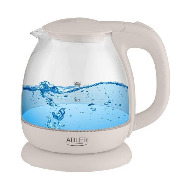 Elektrischer Wasserkocher Aus Beigem Glas Adler 1l/900w Ad1283