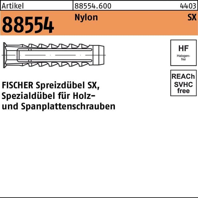 Fischer - sx Plus-Stollen – 12 x 60 mm, Packung mit 25 Einheiten, N12 568012