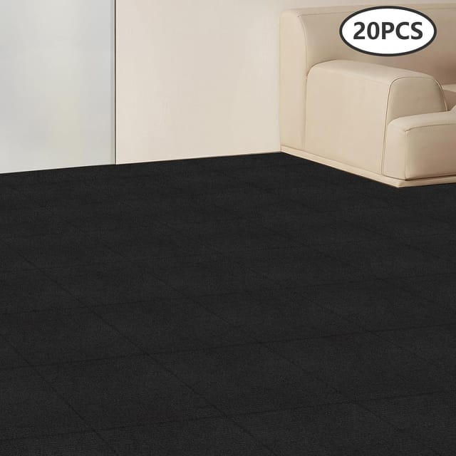 20 Stück Teppichfliesen Selbstklebend, 50x50cm Bodenbelag Selbstklebend Gewerbe Teppichboden Für Hause Büro (schwarz)