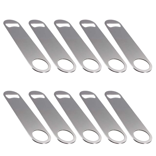 Coolty Set aus 10 flachen Edelstahl-Flaschenöffnern mit beschichtetem Griff (silber)