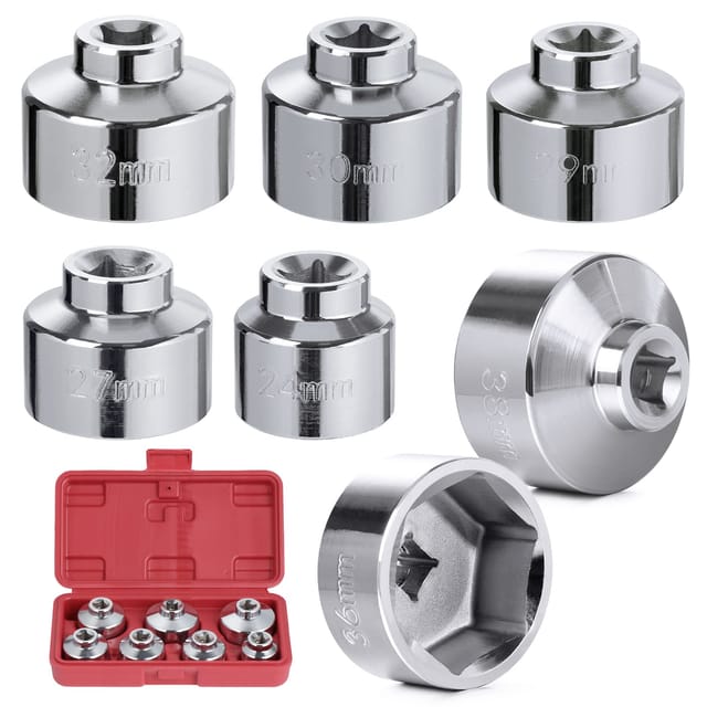 7-teiliger Ölfilter-Schlüsselsatz, 3/8" Sechskantantrieb 24-38mm, kompatibel mit BMW, Mercedes, VW Papierpatronengehäusen