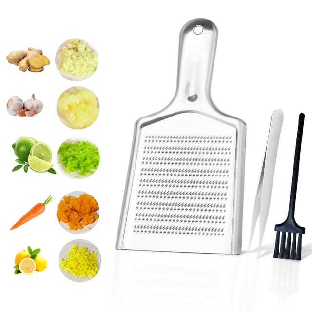Küchenreibe Zester für Zitrusfrüchte, manuelle Reibe für Parmesan, Schokolade, Ingwer, Kokosnuss, Nüsse und Meerrettich in Schwarz und Edelstahl