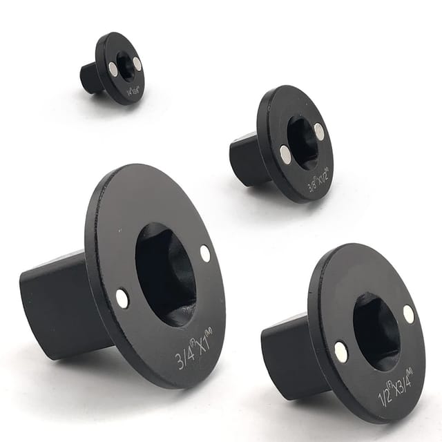 Set mit 4 flachen Schlagschrauber-Einsatzadaptern – Antriebsreduzierungen: 1/4" auf 3/8", 3/8" auf 1/2", 1/2" auf 3/4", 3/4" auf 1