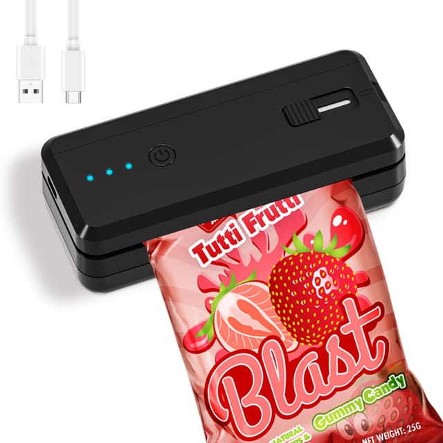 Mini 2-in-1 Beutelverschließer, Thermosiegelgerät Und -schneider, Wiederaufladbarer Chipstütenverschließer, Tragbares Verschließgerät Mit 1300 Mah Lithium-akku, Küchen-lebensmittelverpackungsbeutelver