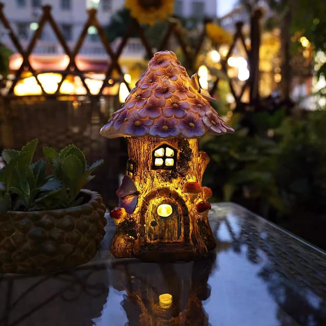 Dekorative Beleuchtung für Feenhausfiguren im Außenbereich, Pilzhaus-Gartenfiguren, für Terrasse, Garten, Balkon, als Gartendekoration,