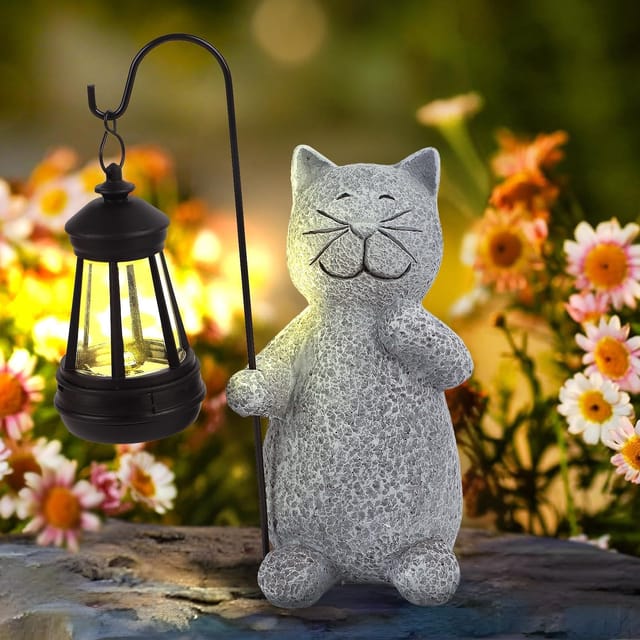 Solarbetriebene Katzen-Gartenfigur, Solarlaterne für den Außenbereich, niedliche Katzenstatue aus Kunstharz, Lampe für den Garten, Balkon, Terrasse,