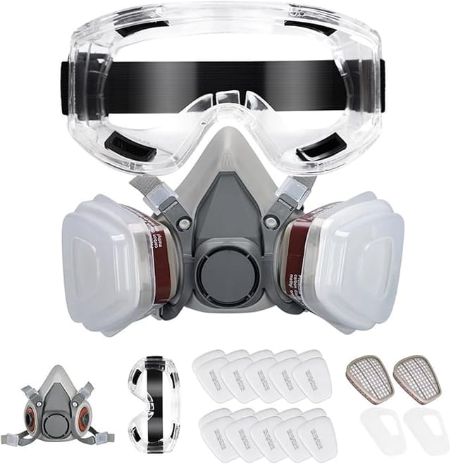 Atemschutzmaske mit Schutzbrille, 20 austauschbare Filter, professionelles Farb- und Staubschutzset für 3D-Druckharz, UV-Harz hergestellt mit