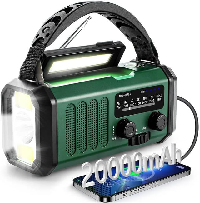 Notfall-wetterradio, Tragbarer 20000-mah-akku Mit Sos-alarm, Handkurbel, Solarbetriebenes Am/fm-radio, Leselampe, Taschenlampe, Outdoor-kompass, Smartphone-ladegerät