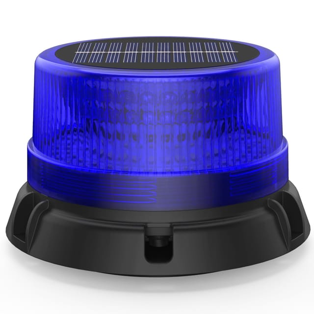 Blaue LED-Rundumleuchte für Fahrzeuge Solar- und akkubetrieben Wasserdicht (IP65) Starker Magnet 2 Blinkmodi Warnleuchte für Nutzfahrzeuge,