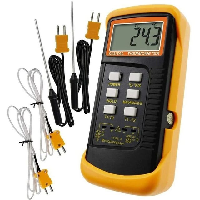 Digitales Thermometer Typ K, 1300 °C – 4 Edelstahl-Thermoelemente – Messbereich -50 bis 1300 °C – 5-stellige LCD-Anzeige