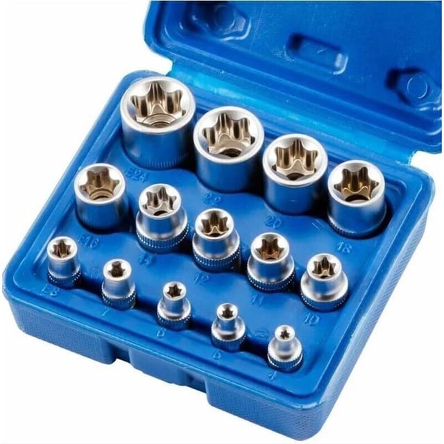 Torx-Innensechskant-Einsätze E4-E24 – Set mit 14 Stahl-Sechskantbits für Schlagschrauber