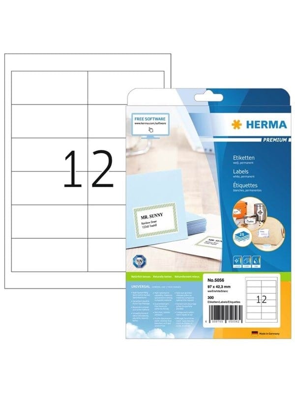 Universaletikett premium 97 x 42,3 mm (b x h) nicht wieder ablösbar Papier weiß 300 Etik./Pack.