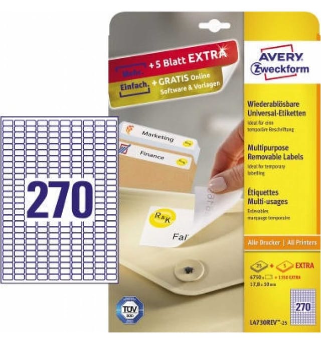Avery Zweckform - Universaletikett 17,8 x 10 mm (b x h) wieder ablösbar Papier weiß 8.100 Etik./Pack.