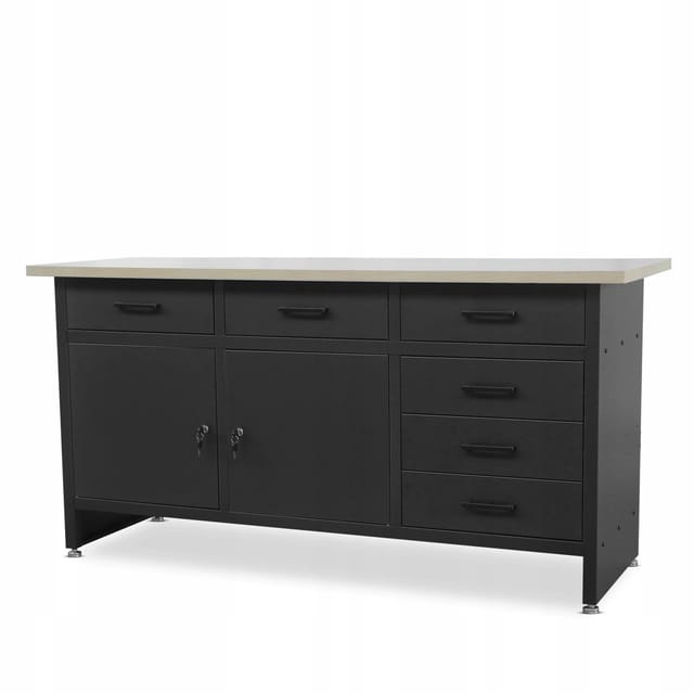 Werkbank Mit Arbeitsplatte Werktisch Mit 6 Schubladen 2 Schließfächer Verstellbare Füße Mdf-arbeitsplatte Belastbar Bis 500 Kg Metall 170 Cm X 60 Cm X 85 Cm Schwarz