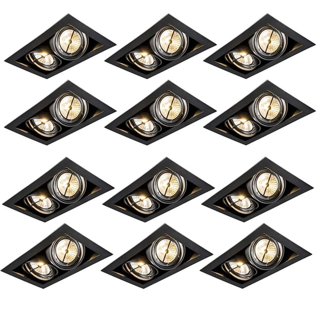12er Set Einbauspots schwarz AR111 verstellbar 2-flammig - Oneon