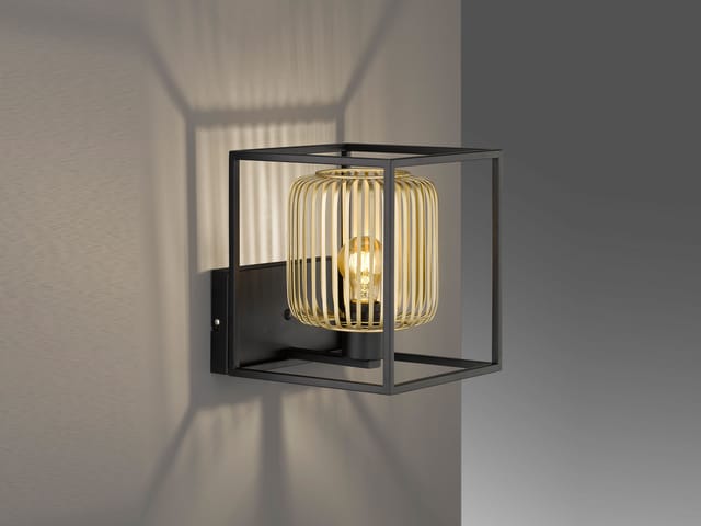 Led Wandleuchte Schwarz Gold dimmbar über Schalter, Quadrat 23cm
