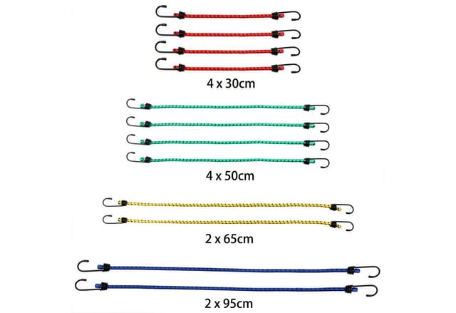 Deuba 12x Spanngummi Set Metallhaken 4 Größen 30-95 cm Expander Gepäckspanner Universal Gepäckgummi Spannseil
