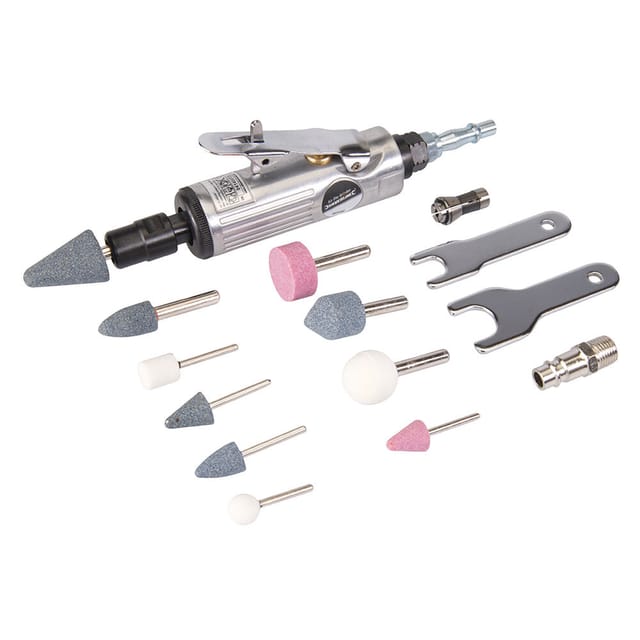 Druckluft-Geradschleifer mit Zubehör, 15-tlg. Satz 160 mm