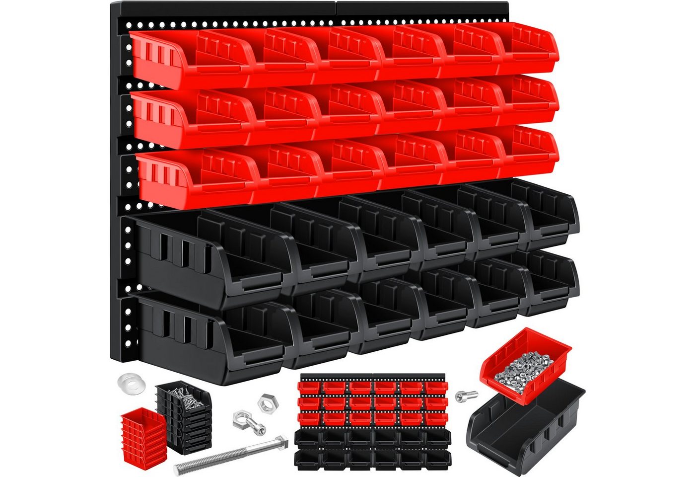 Stapelboxen Wandregal 32tlg Box Sichtlagerkästen Schüttenregal Steckregal Schwarz/Rot - Masko Bild 2