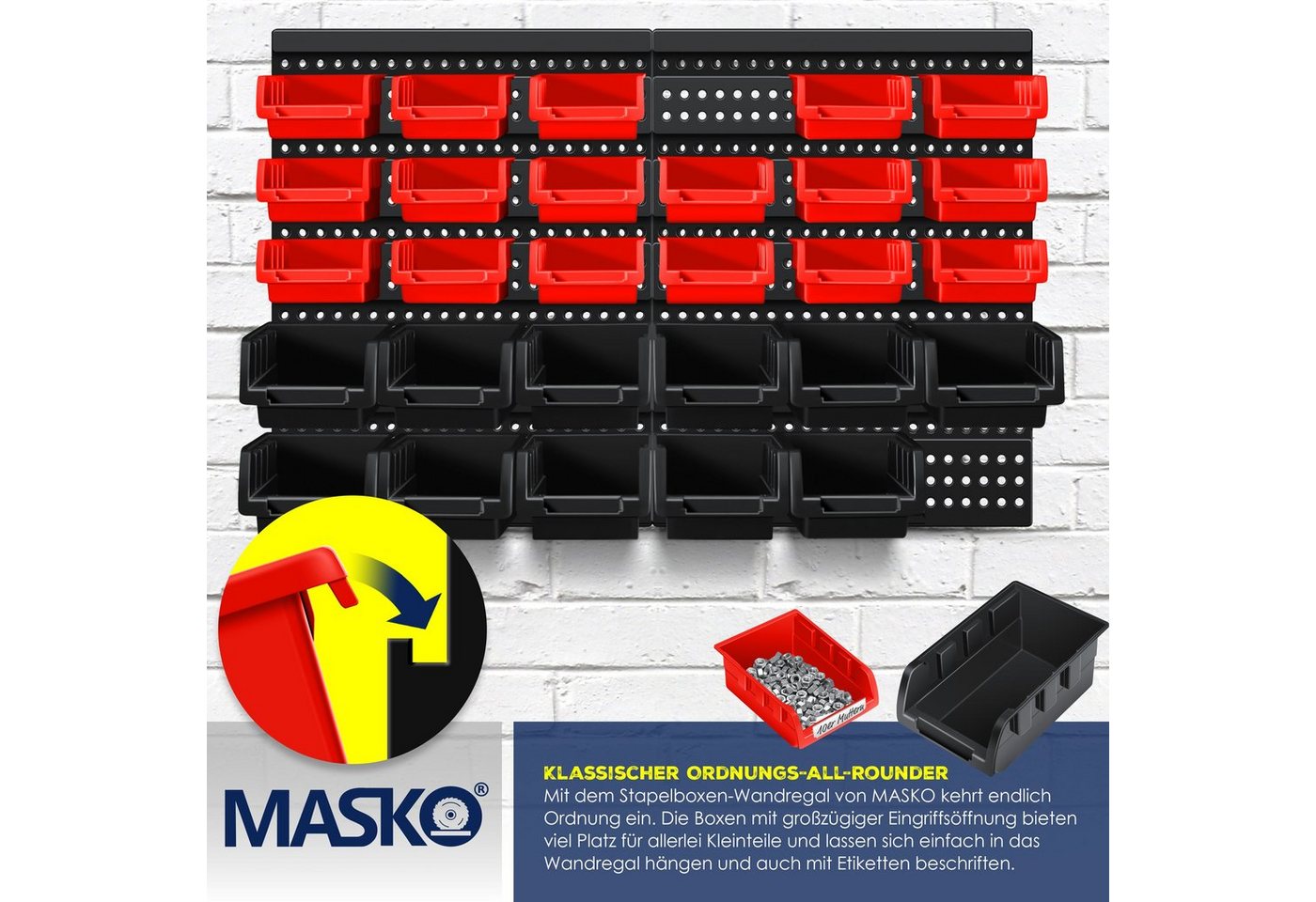 Stapelboxen Wandregal 32tlg Box Sichtlagerkästen Schüttenregal Steckregal Schwarz/Rot - Masko Bild 3