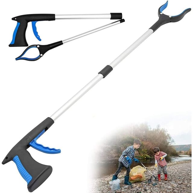 81 cm Greifzange, flexibel, faltbar, einziehbar, drehbarer Metallgreifer für Boden- und Gartenabfälle, ausziehbar, blau -