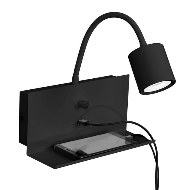 Licht-erlebnisse - Wandlampe mit Ablage USB-Ladefunktion Schwarz Metall Wandleuchte zum Lesen