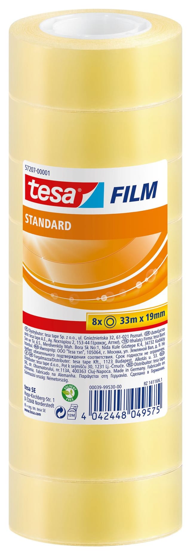 Tesa - film standard - Transparentes Multifunktions-Klebeband für Heim- Schul- und Büroanwendungen - 33 m x 19 mm - 8er Pack