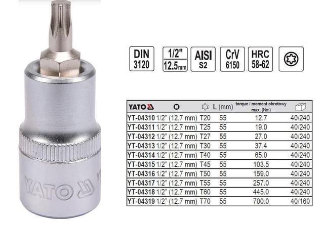 YATO TORX-SCHLÜSSEL 1/2"" T30x 55mm