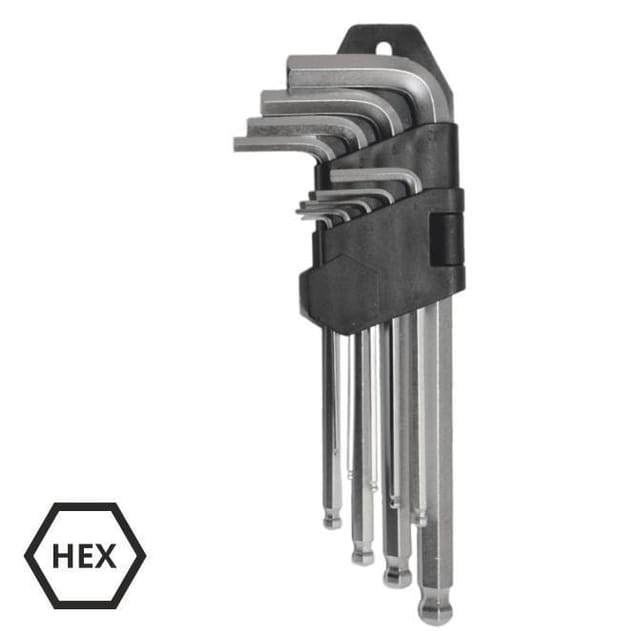 AWTOOLS Sechskantschlüssel mit Kugel / 1,5-10mm / 9 Stk. 1,5/2/2,5/3/4/5/7/8/10mm