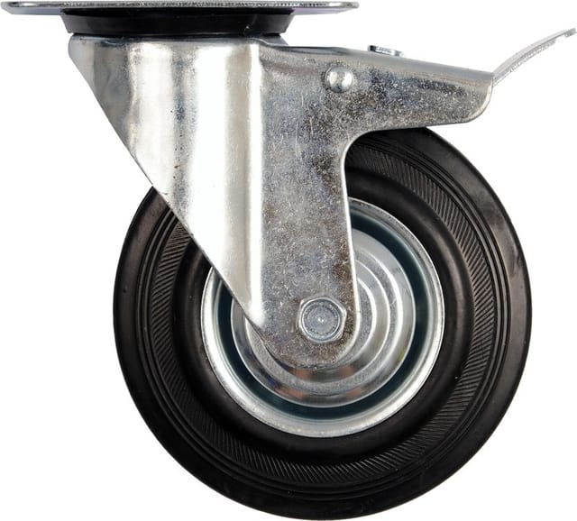 Lenkrolle mit schwarzem Gummi und Bremse, 75mm 87321 vorel