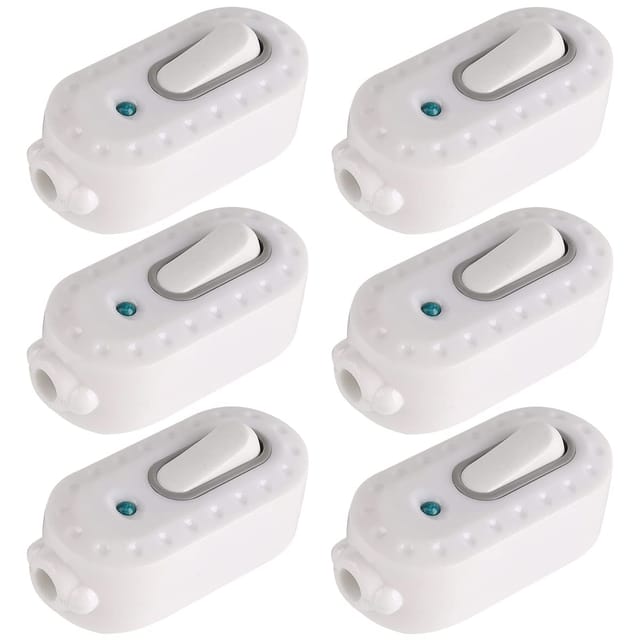 Zweipoliger Schalter, 6 Stück, 6 A, kompakter Ein/Aus-Wippschalter aus Kunststoff, LED-Wippschalter, Inline-Schalter, Kabel-Lichtschalter mit
