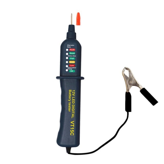 Aougo - Autobatterietester – 12 Volt – mit LED-Anzeige und Krokodilklemme
