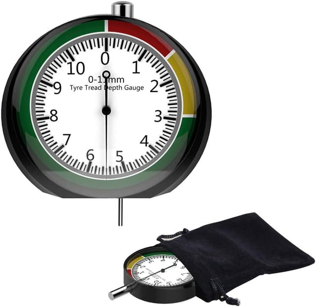 Aougo - Reifenprofil-Tiefenmesser, 0–11 mm, Tiefenmesswerkzeug mit Profilmesser-Tasche, Reifentiefen-Messwerkzeug, universell