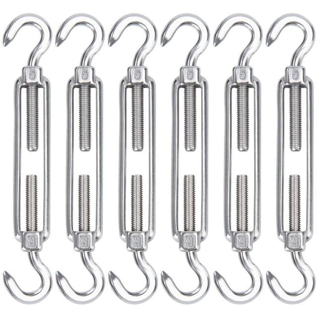 Aougo - M5 Edelstahl-Kabelspanner, Set mit 6 Drahtspannhaken und Haken, verstellbarer, robuster Spannhaken und Haken für Seil, Kabel, Wäscheleine,
