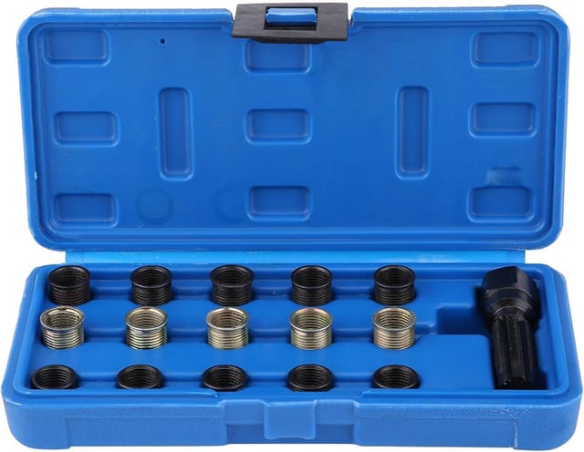 Aougo - Zündkerzengewinde-Reparatur-Werkzeugsatz, 16-teilig, 14 mm x 1,25 M16-Hahn mit Koffer, tragbarer Zündkerzen-Helicoil-Satz,