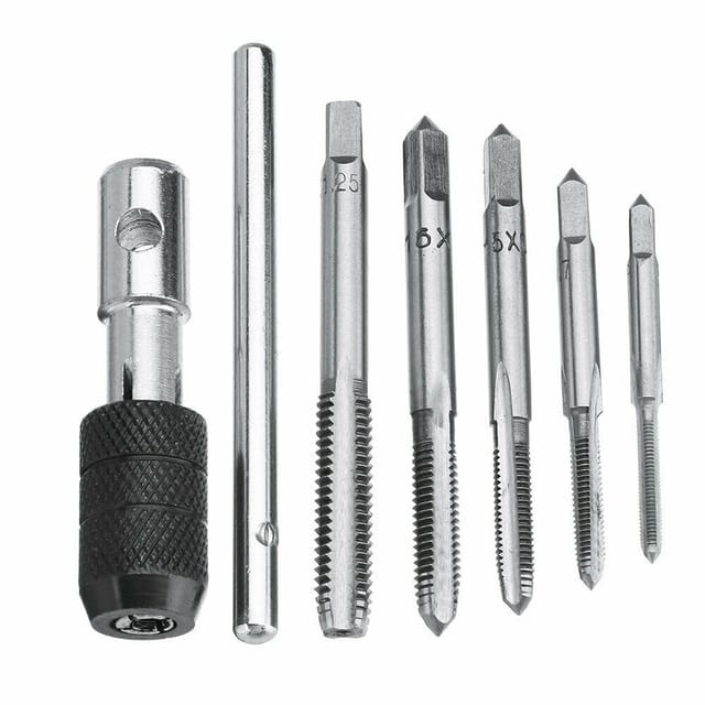 Aougo - 5-teiliges metrisches Handgewindebohrer-Sortiment mit gerader Nut, M3, M4, M5, M6, M8, mit 1 verstellbarem Schraubenschlüssel,