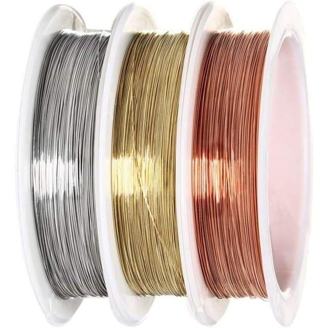 Aougo - Schmuckdraht, 0,3 mm metallischer Kupferdraht, Perlendraht, Schmuckdraht-Set, Gold, Silber, Kupfer, 3 Rollen (15 m x 3 mm)