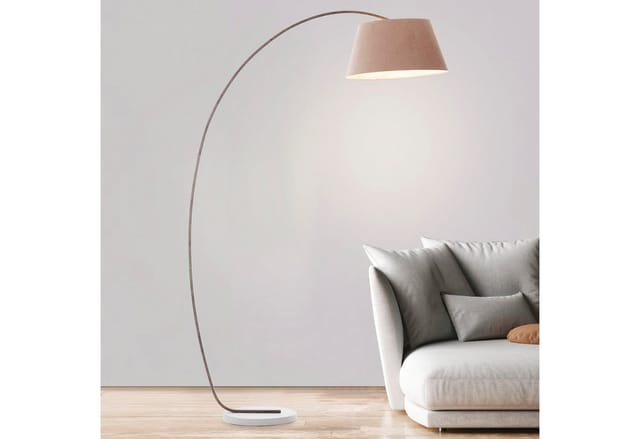 Brok Bogenlampe 2,0 m – E27-Fassung, schwenkbarer Schirm, Fußschalter– Taupe/Grau – ideal für Wohnzimmer & Leseecke - Brilliant