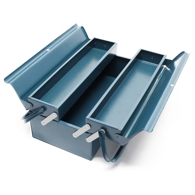 Werkzeugkiste 420x200x160mm aus Stahl mit 3 Fächern, beständiger Werkzeugkasten mit Handgriff, Werkzeugbox - Wiltec