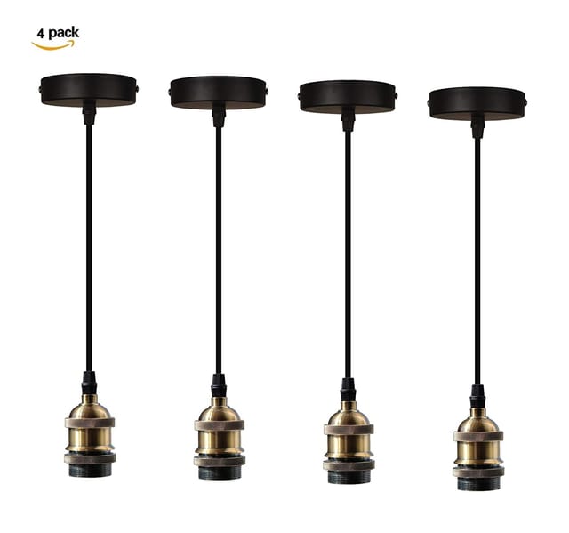 4 Stück Vintage Pendelleuchte aus Metall Hängelampe 1M Höhenverstellbar E27 60W für Küche Esstisch Wohnzimmer Bars Cafét - Messing