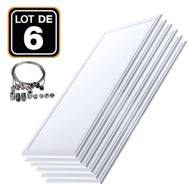 6 LED-Fliesen 40W 12030 pmma Kaltweiß 6000k + 6 Kits Kabelaufhängung