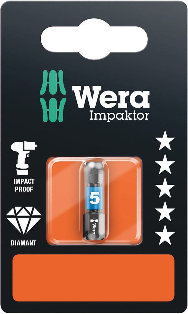 840/1 imp dc Impaktor Bits sb SiS Sechskant-Bit 5 mm Werkzeugstahl legiert, diamantbeschichtet - Wera