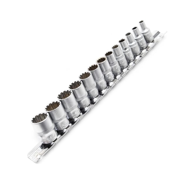 Wiltec - 13tlg Steckschlüssel Satz 6,35mm (1/4') mit Außen Vielzahn Profil aus Chrom, Stecknüsse im Knarrenkasten, hochwertige Steckschlüssel für
