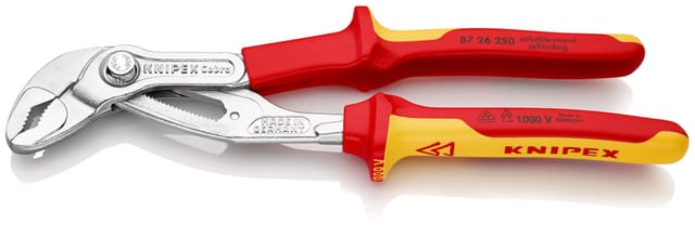 KNIPEX 87 26 250 SB Cobra® VDE Hightech-Wasserpumpenzange, isoliert isoliert mit Mehrkomponenten-Hüllen, VDE-geprüft verchromt 250 mm