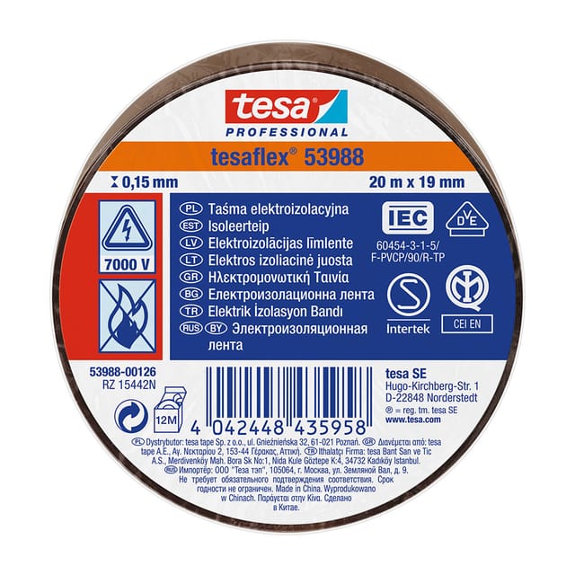 Zugelassenes Isolierband braun 20 m x 19 mm 53988 Tesa