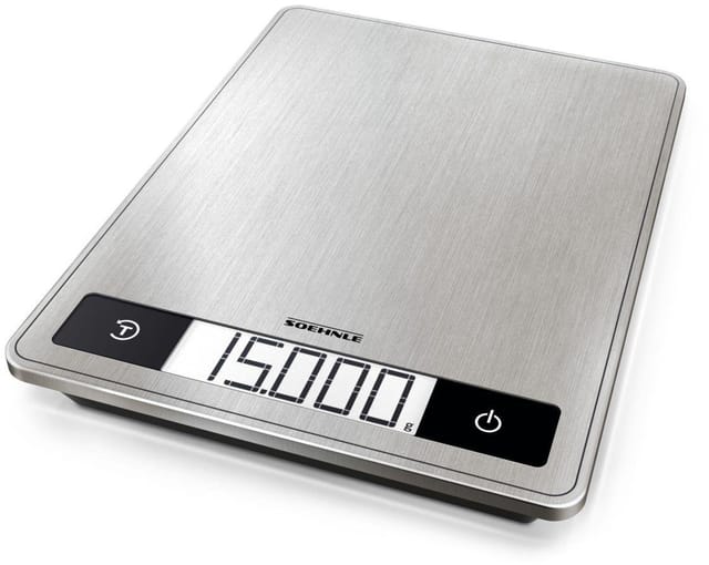 Page Profi 200, digitale Küchenwaage silber aus Edelstahl, Gewicht bis zu 15 kg (1-g-genau), Haushaltswaage mit patentierter Sensor-Touch-Funktion,